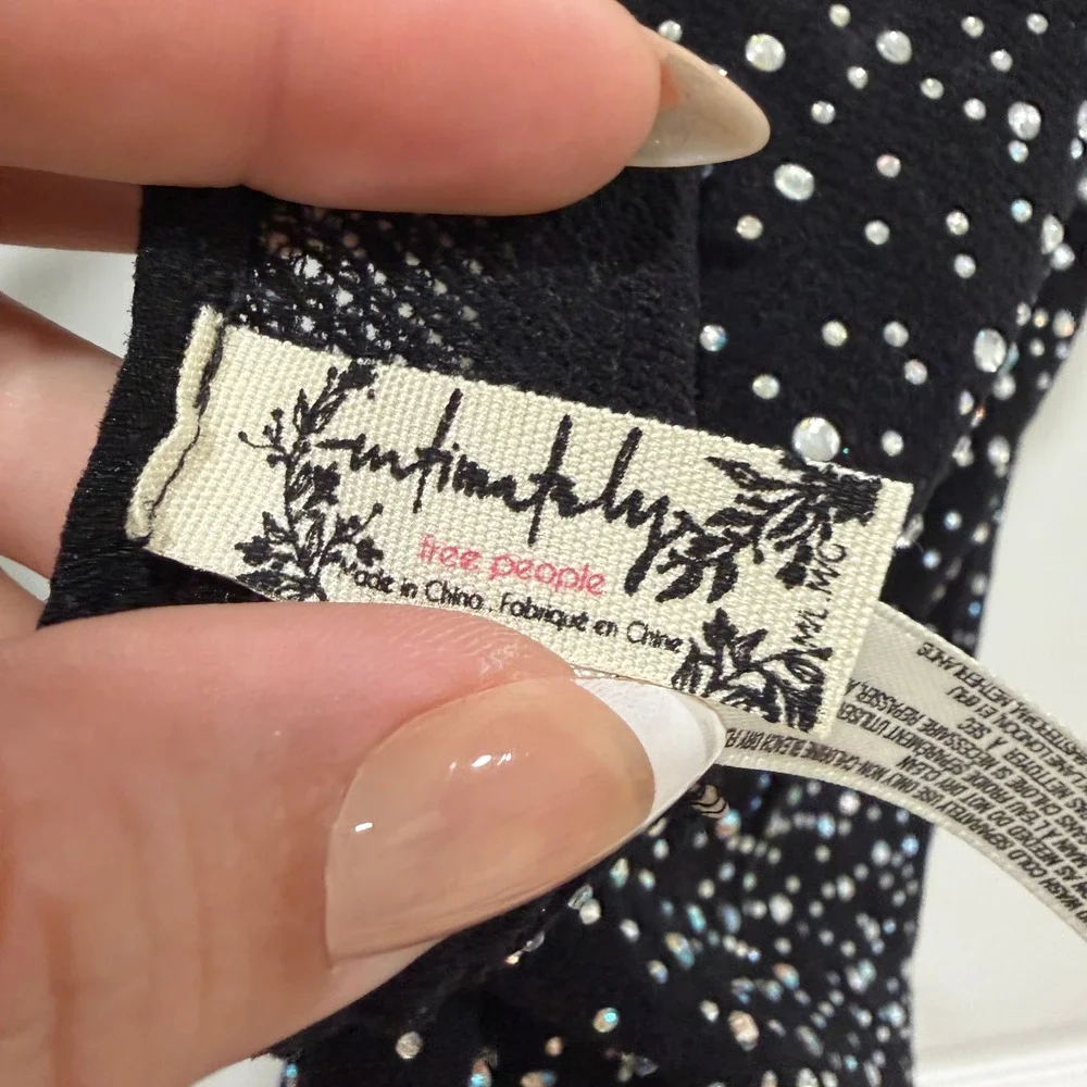 Intimately Free People Black‎ Rhinestone Studded Sleeveless Thong Bodysuit M/L